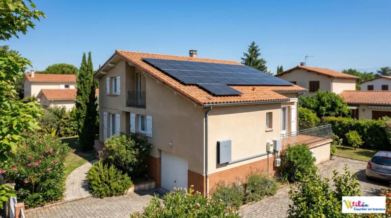 Panneaux solaires photovoltaïques sur maison des années 70 à Toulouse avec batterie de stockage — Wiléo Courtier en rénovation énergétique